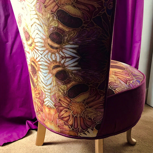 SOLD Honey Bees Bedroom Chair - Bees and Flowers Small Chair - Bespoke Upholstery.