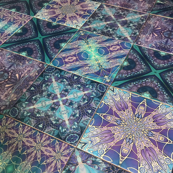 Blue Purple Turquoise Mixed Set of 20 Ceramic Tiles - Bohemian Bold Mediterranean Coloured Kitchen Tiles