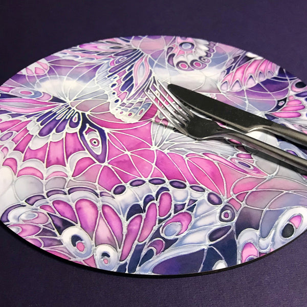 Purple Grey Placemats & Coasters - High Quality Table Mats - Purple Butterfly Tableware