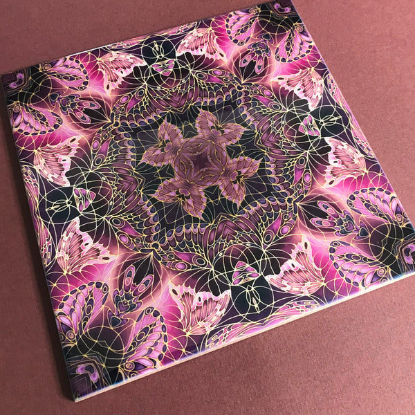 Contemporary Plum Butterfly Tiles - Beautiful Ceramic Bohemian Tiles - Ceramic Printed Tiles