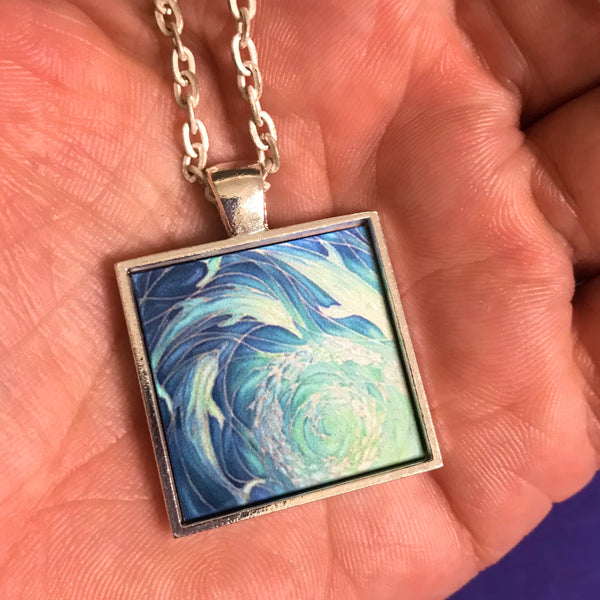 Blue Aqua Dolphins Necklace - Square Dolphin Pendant - Affordable gift