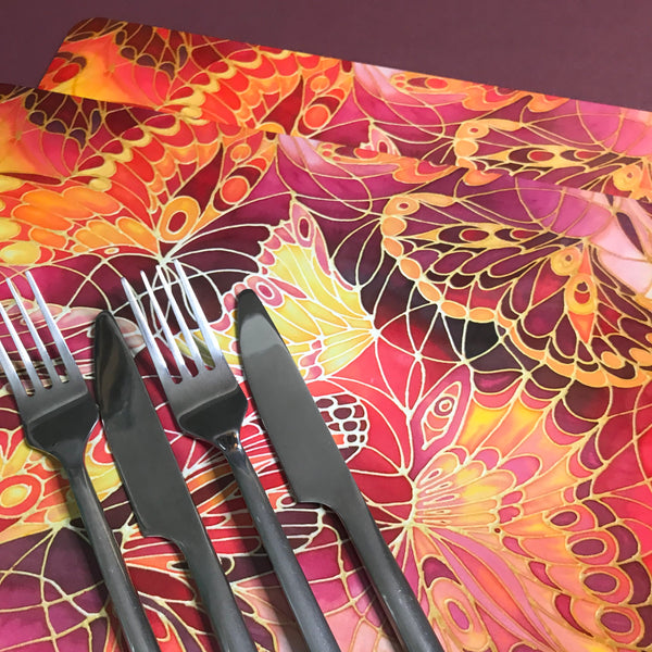 Red Butterflies Placemats & Coasters - Contemporary Table Mats - Durable Hardwearing Tableware