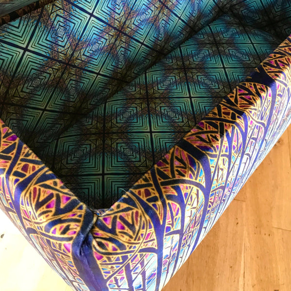 SOLD Stunning Cathedral Window Ottamon-Made to Order-one off Bespoke Upholstery.