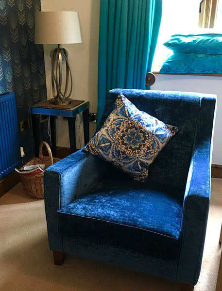 Velvet Butterflies Cushion - Luxury Velvet Throw Cushion - blue grey & orange Butterflies pillow