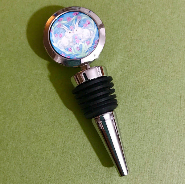 White Rabbit Wine Bottle Stopper - Love Bunnies Bottle Bung - Cute Rabbit Wine Bottle Stopper