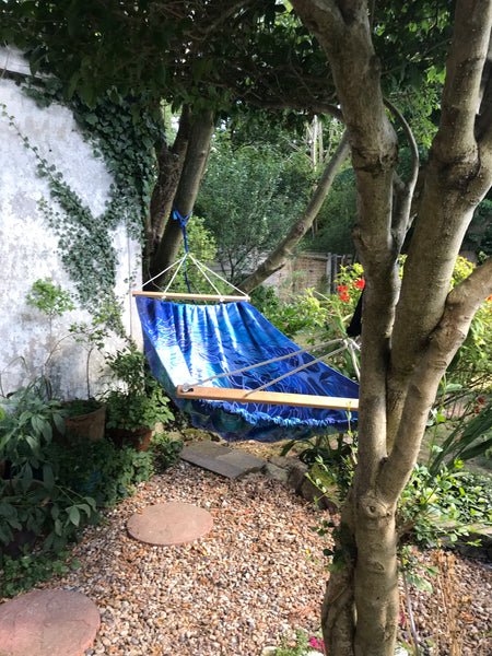 Gorgeous Blue Green Reversible Hammock - featuring Blue Shoal on one side and Dragonflies on the reverse.