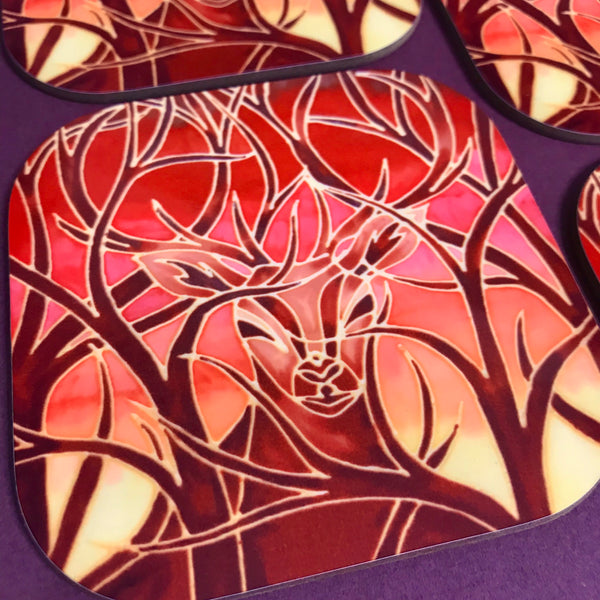 Stag Mug and Coaster box set or mug only - Red Mug Set - Wild Stag Mug Gift