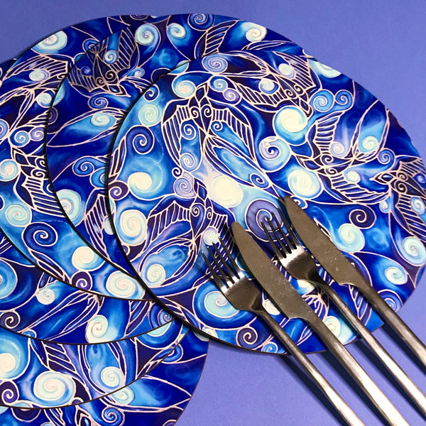 Table Mats Cobolt Blue -  Blue Swallows Place Mats - Blue Glass Chopping Boards -Swallows Coasters