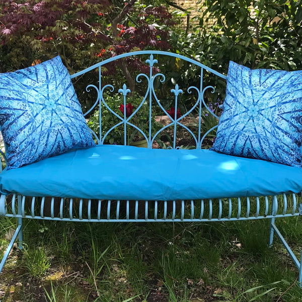 Blue Teal Mint Kaleidoscope Trees Showerproof Cushion - Showerproof Garden Cushions - Blue green turquoise Cushion