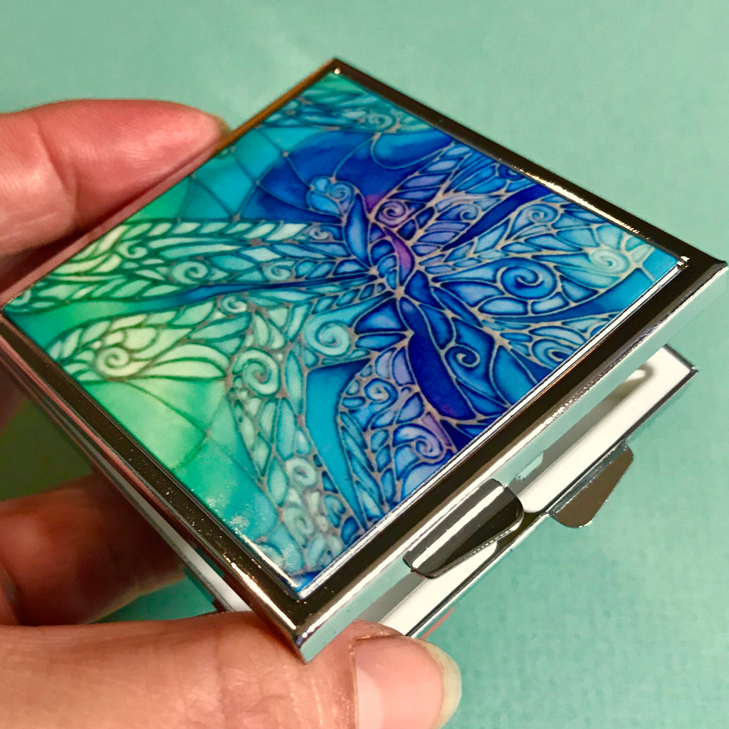 Blue Dragonflies Large Pill Box - Stud Earing Jewellery Box