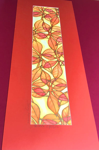 Vibrant Orange Contemporary Beech Leaves Original Silk Painting - Orange yellow gold Hand-Painted Silk Art -