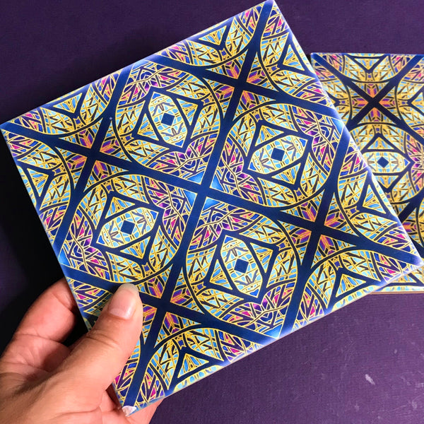 Arts and Crafts look Cathedral Diamond Window Ceramic Tiles - Multi coloured Bohemian  Ceramic Printed Tiles