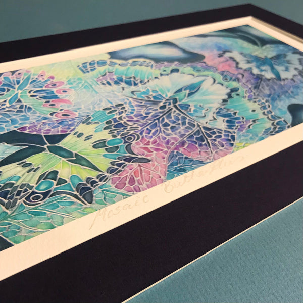 Mosaic Butterflies Signed Print - Blue Green Grey Purple Pink Print Art