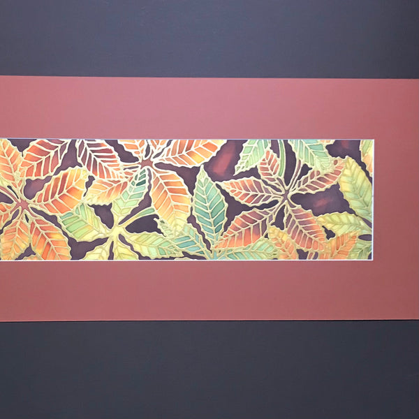 Warm Autumnal Beech Leaves Original Silk Painting - Terracotta rust green yellow gold Hand-Painted Silk Art -