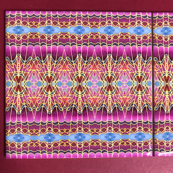 Carnival Magenta Bathroom Tiles - Bohemian Pink Red Blue and Gold  Kitchen Tiles - Orchid Repeat Decorative Tiles