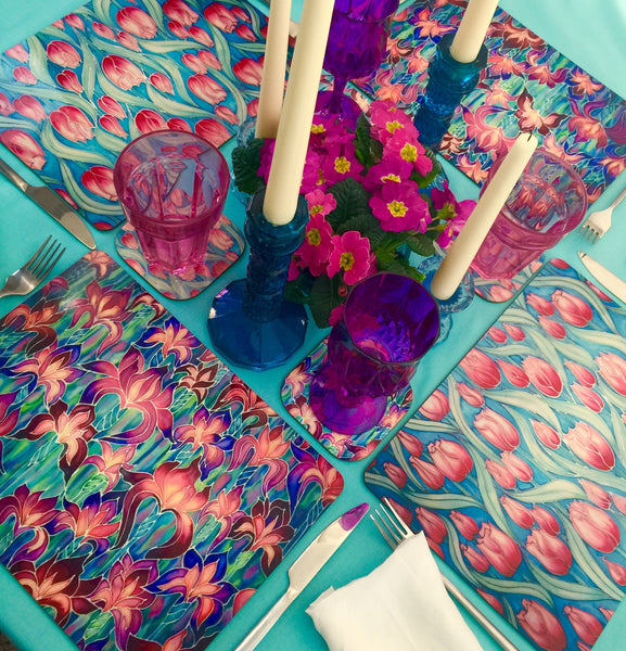 Iris  Glass chopping board - Irises Placemats & Coasters -  Pink Green Purple Table Mats
