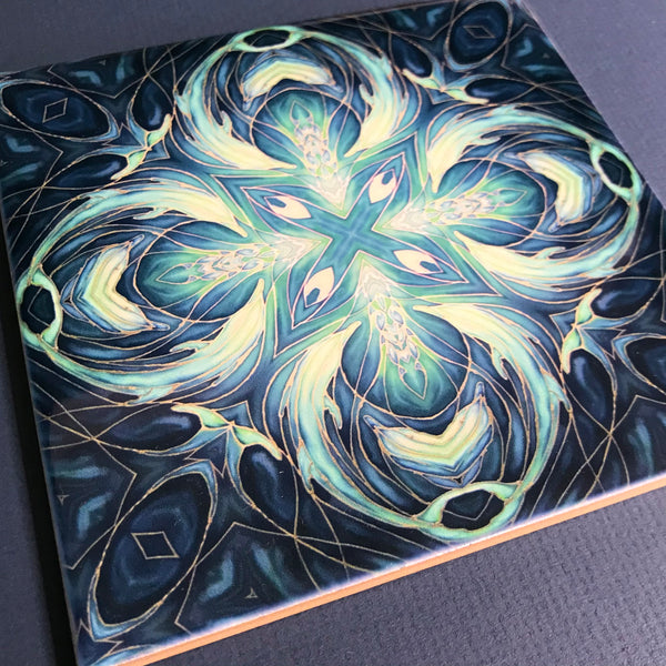 Blue Teal Dolphin Tiles -  Ceramic Hand Printed Bathroom Kitchen Tiles