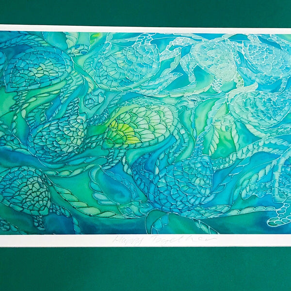 Green turtles Signed Print - Turles swimming in the Sea - Sea Green Turtle Print - Bathroom Art