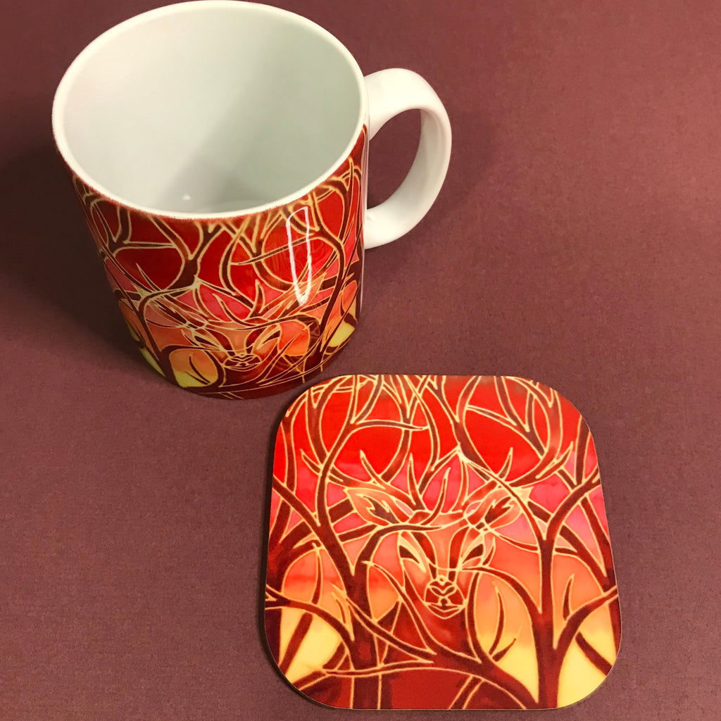 Stag Mug and Coaster box set or mug only - Red Mug Set - Wild Stag Mug Gift