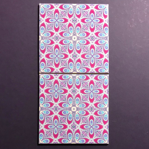 Lavender Plum Eye of the Peacock Feather Tiles - Blue Lilac Tiles  - Bohemian Nouveau Ceramic Hand Printed Tiles