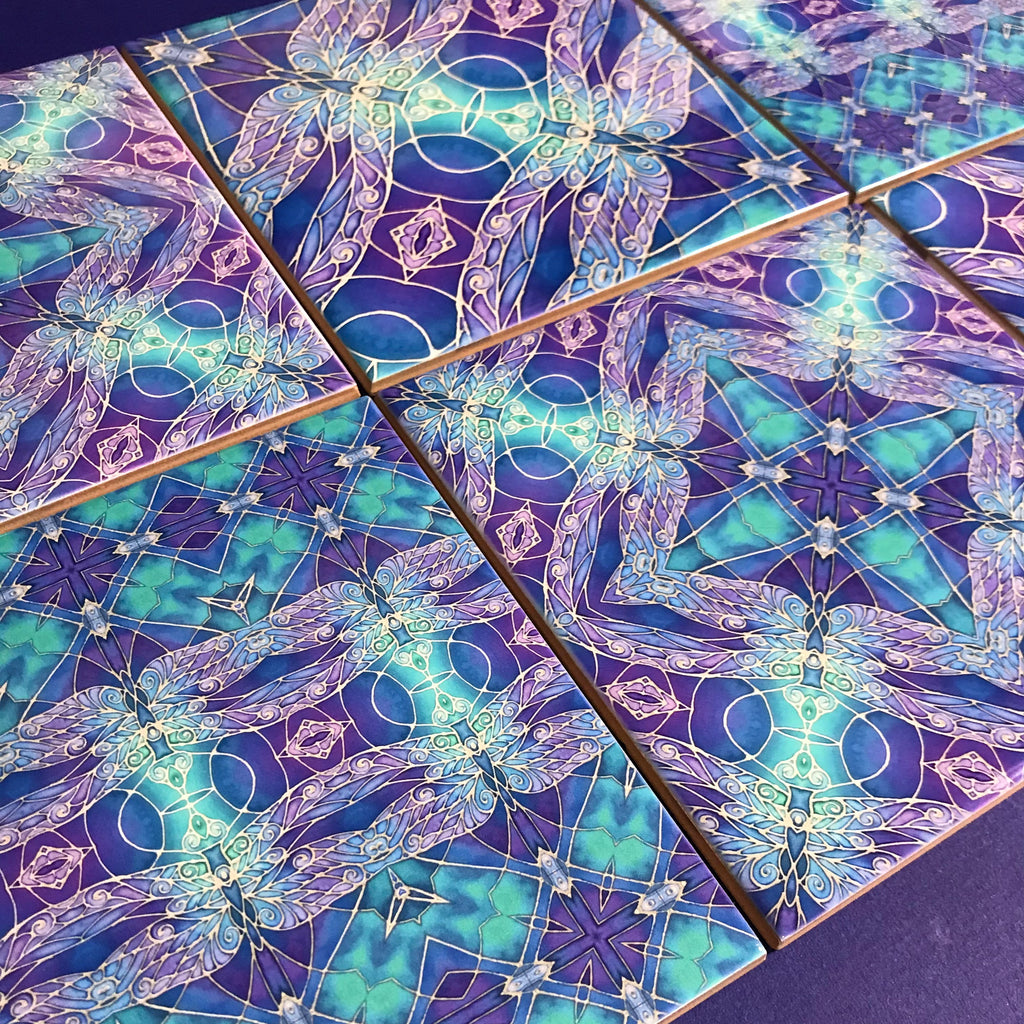 Blue Green Turquoise Dragonflies Tiles Mixed Set - Beautiful Bohemian Tiles