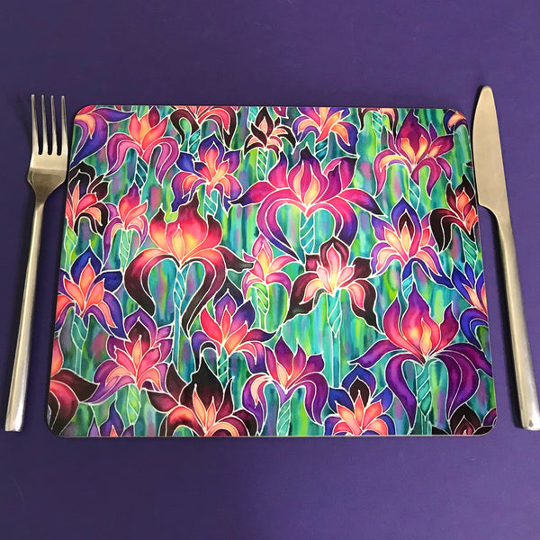 Iris  Glass chopping board - Irises Placemats & Coasters -  Pink Green Purple Table Mats