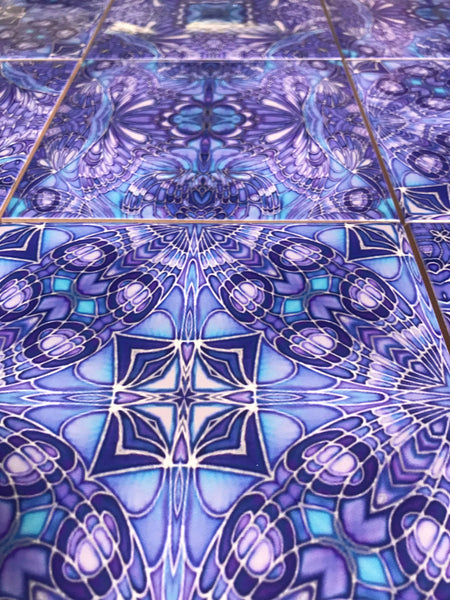 Contemporary Blueberry Butterfly Tiles Mixed Patterns - Blue Green Purple Tiles - Beautiful Tile - Bohemian Tiles