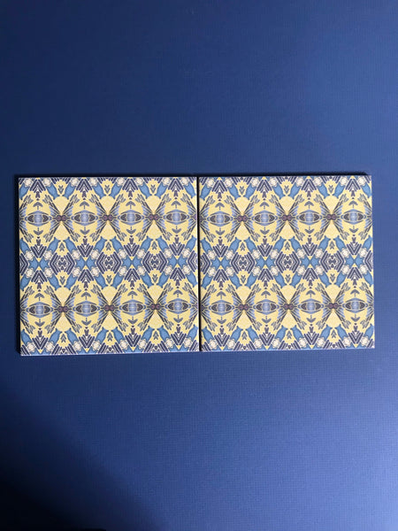 Contemporary Butterfly Moth Tiles - Primrose Yellow & Petrol Blue Ceramic Tiles - Beautiful Bohemian Printed Tiles