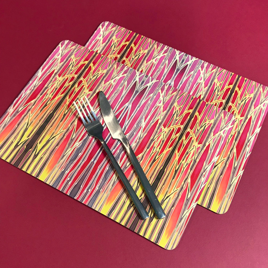 Sunset Trees Placemats and Coasters - High Quality Table Mats - Warm Red Tableware