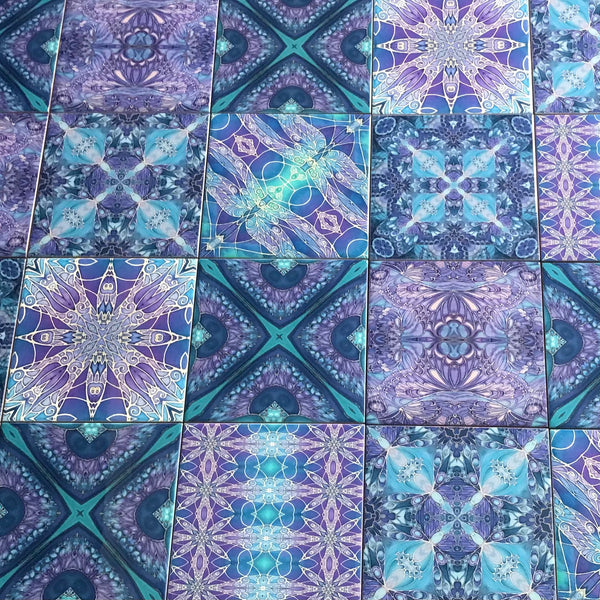 Blue Purple Turquoise Mixed Set of 20 Ceramic Tiles - Bohemian Bold Mediterranean Coloured Kitchen Tiles