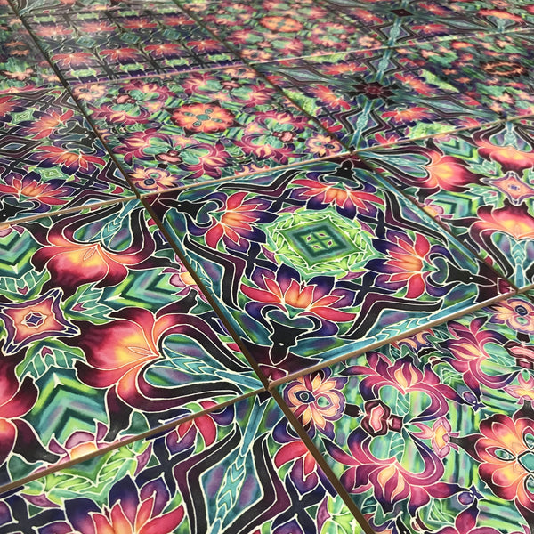 Vibrant Purple Iris Bohemian Mixed Set of Ceramic Tiles - Art Deco Pink Green Purple Turquoise Bright Bohemian Kitchen Bathroom  Tiles