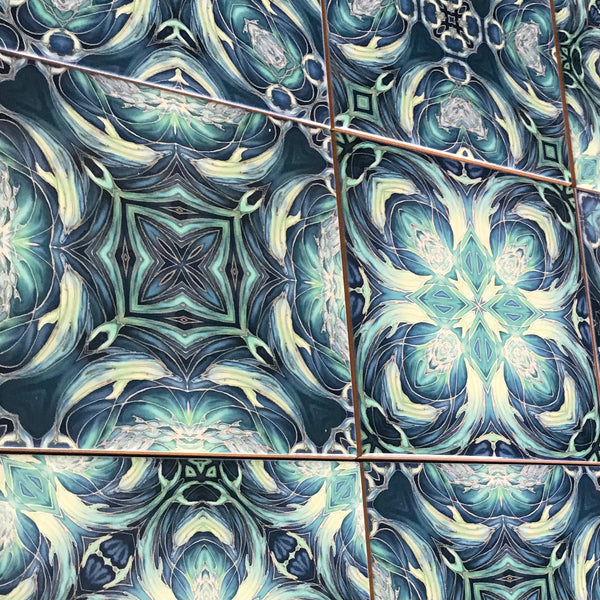 Bold Blue Teal Aqua Mixed Dolphins Set of 20 Ceramic Tiles - Bohemian Bold Mediterranean Coloured Kitchen Tiles