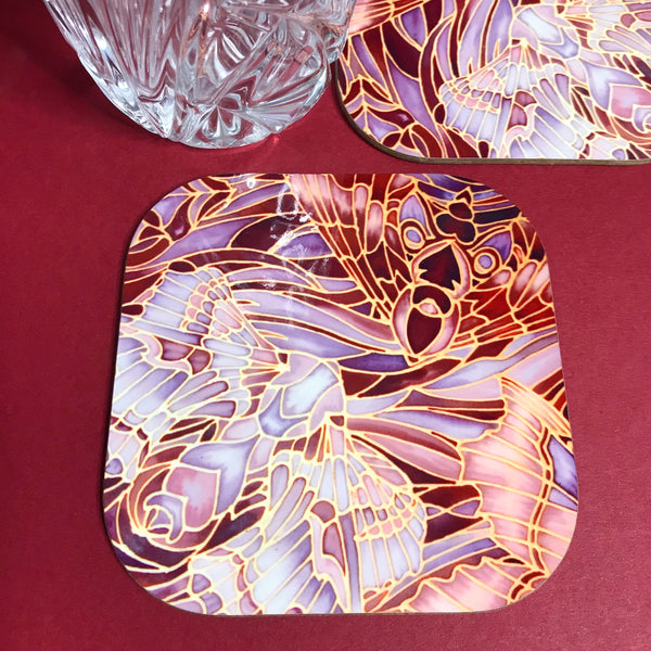 Moths Placemats & Coasters - Chocolate Lilac Grey Table Mats - glass chopping boards