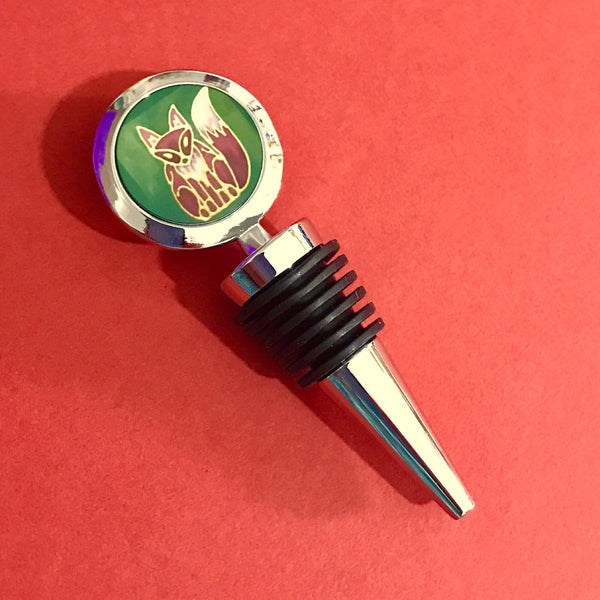 Foxy Bottle Stopper - Fox Lovers Gift - Bottle Bung in Rust green - Wine bottle stopper