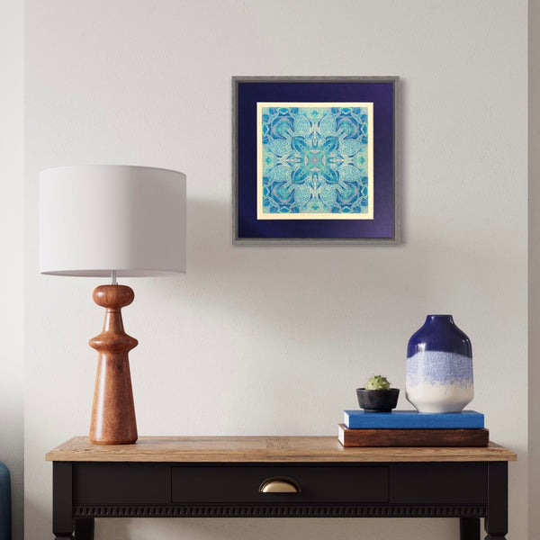 Blue Turtle Mandala Signed Print - Sea life Art - Blue Turtles Bathroom Art