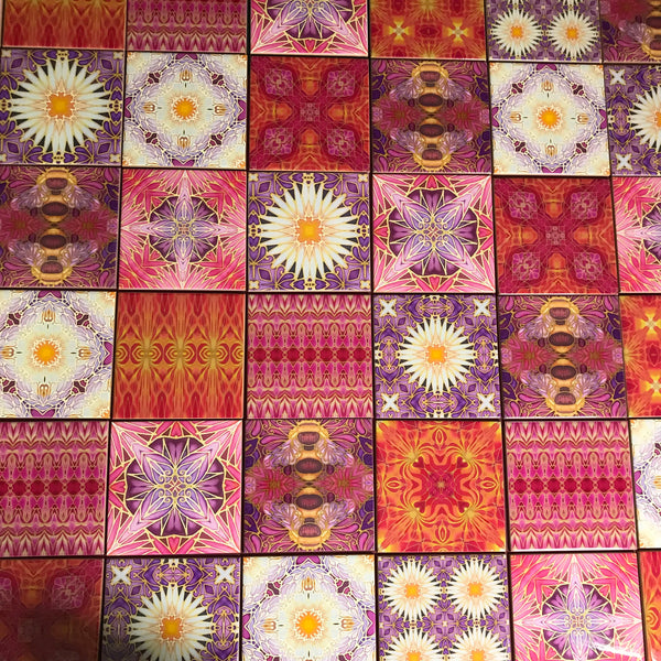 Clementine Rose Set of 20 Ceramic Tiles - Bohemian Blue Pink and Gold Warm Gentle Bohemian Kitchen Tiles