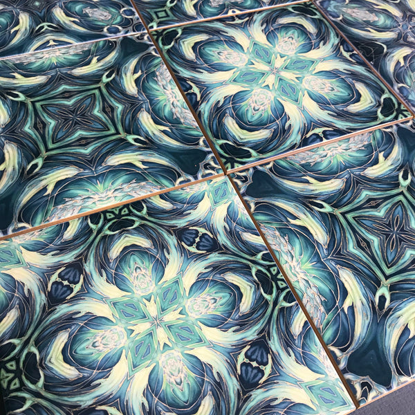 Bold Blue Teal Aqua Mixed Dolphins Set of 20 Ceramic Tiles - Bohemian Bold Mediterranean Coloured Kitchen Tiles