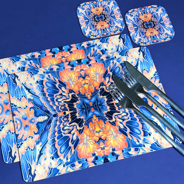 Contemporary Grey Blue Orange Placemats & Coasters - Table Mats -