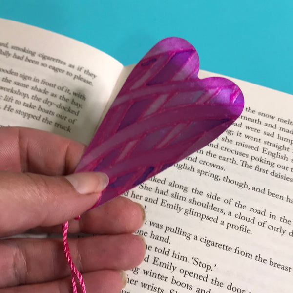 Pink Peacock Heart Book Mark Comtemporary lightweight aluminium.