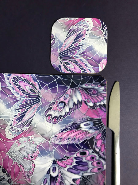 Purple Grey Placemats & Coasters - High Quality Table Mats - Purple Butterfly Tableware