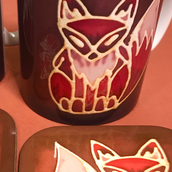 Cute Fox Mug & Coaster - Fox Mug Box Set - Red Chocolate Fox Mug - Fox Lovers Mug Gift