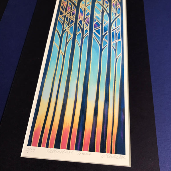 Cathedral Trees Signed Print - Blue Purple Turquoise Red Forest Print Art