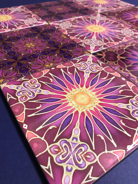 Plum Blooms Mixed Tiles Set - Plum Purple Gold Tiles - Beautiful Tile - Bohemian Tiles