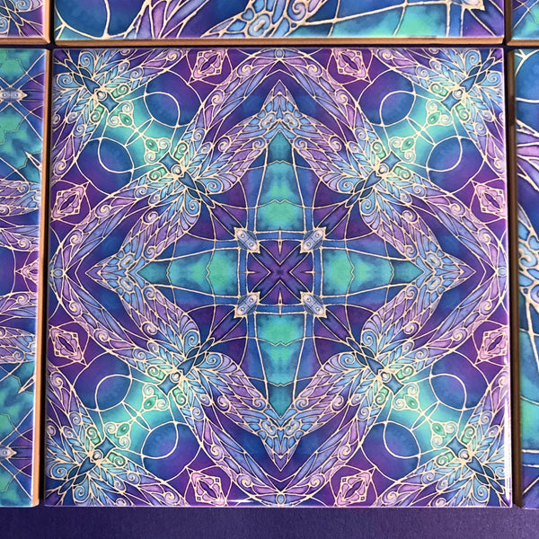 Blue Green Turquoise Dragonflies Tiles Mixed Set - Beautiful Bohemian Tiles