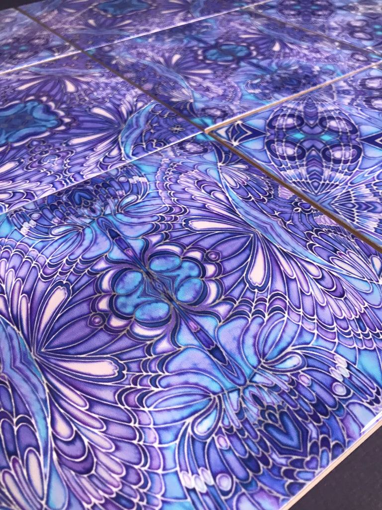 Contemporary Blueberry Butterfly Tiles Mixed Patterns - Blue Green Purple Tiles - Beautiful Tile - Bohemian Tiles