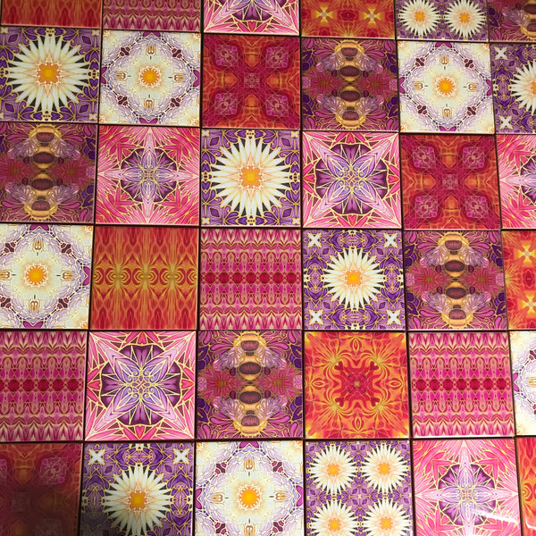 Clementine Rose Set of 20 Ceramic Tiles - Bohemian Blue Pink and Gold Warm Gentle Bohemian Kitchen Tiles