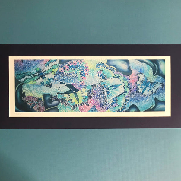Mosaic Butterflies Signed Print - Blue Green Grey Purple Pink Print Art