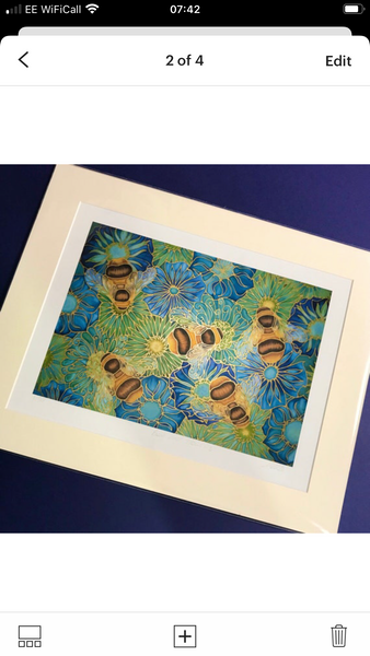Bees & Flowers Art Print - Blue Green Bees Print- Bumble Bee Print