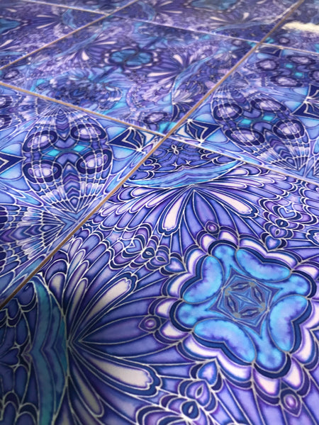 Contemporary Blueberry Butterfly Tiles Mixed Patterns - Blue Green Purple Tiles - Beautiful Tile - Bohemian Tiles