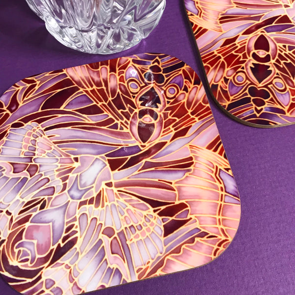 Moths Placemats & Coasters - Chocolate Lilac Grey Table Mats - glass chopping boards